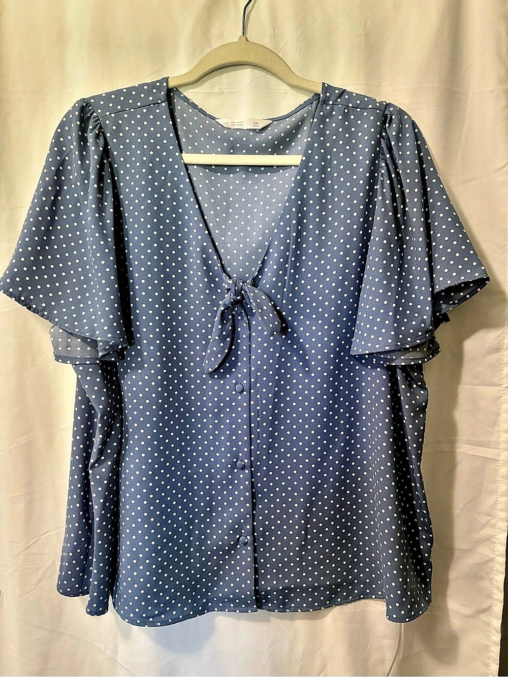 LC Lauren Conrad Polka Dot Blouse in Blue & White Size XXL Like New